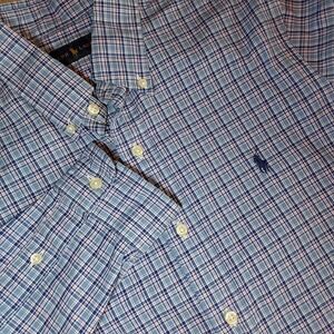 Ralph Lauren Men's Long Sleeve Blue Multicolor Plaid Med Button Down Dress Shirt